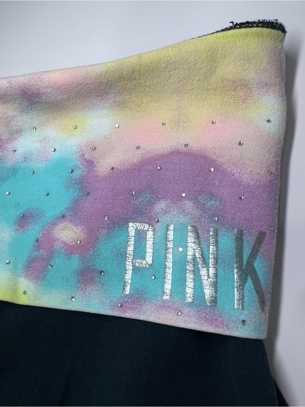 PINK Victoria's Secret Black Leggings with Rhinestone Pastel Waistband - Picture 4 of 9